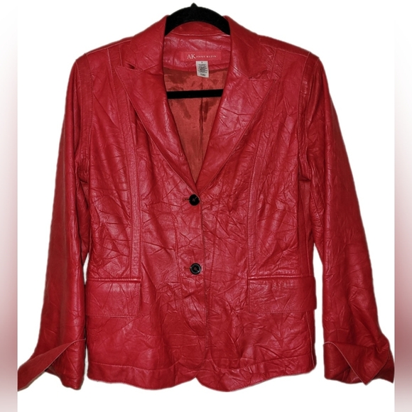Anne Klein Jackets & Blazers - Anne Klein Women’s Size Small Red Genuine Leather Motorcycle Style Jacket